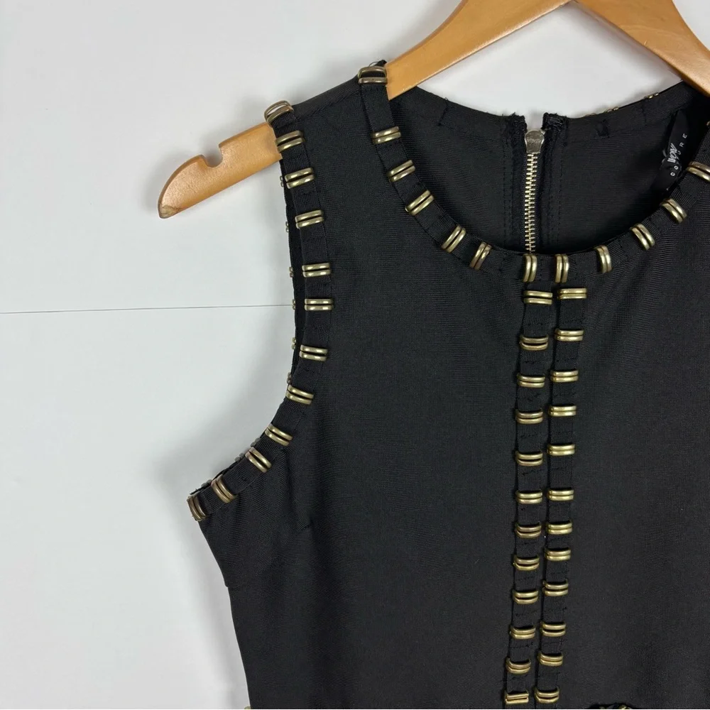 Wow Couture Bandage Dress Size Large Black Gold Sleeveless - Picture 3 of 6